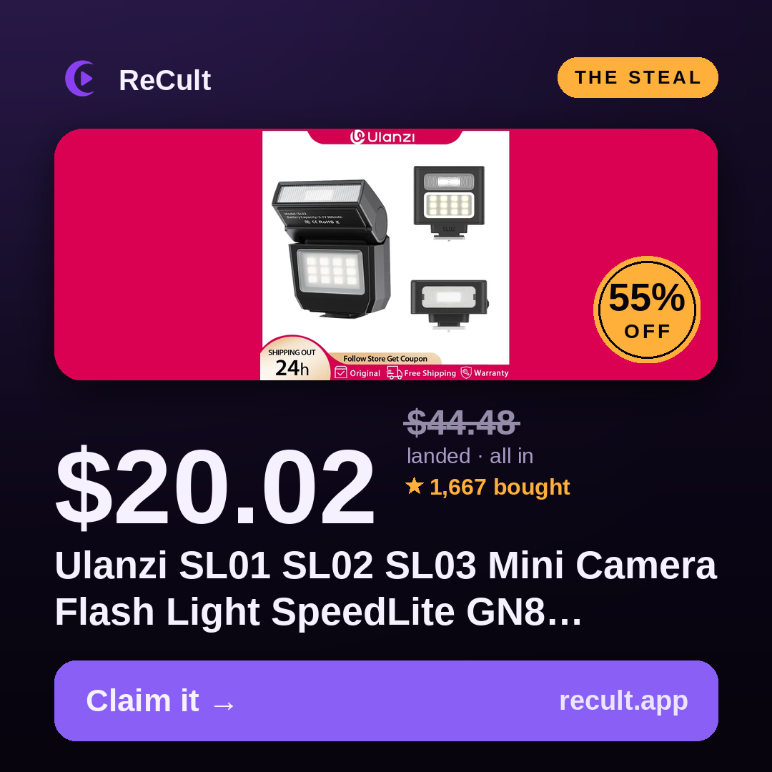 Ulanzi SL01 SL02 SL03 Mini Camera Flash Light SpeedLite GN8 6500K…