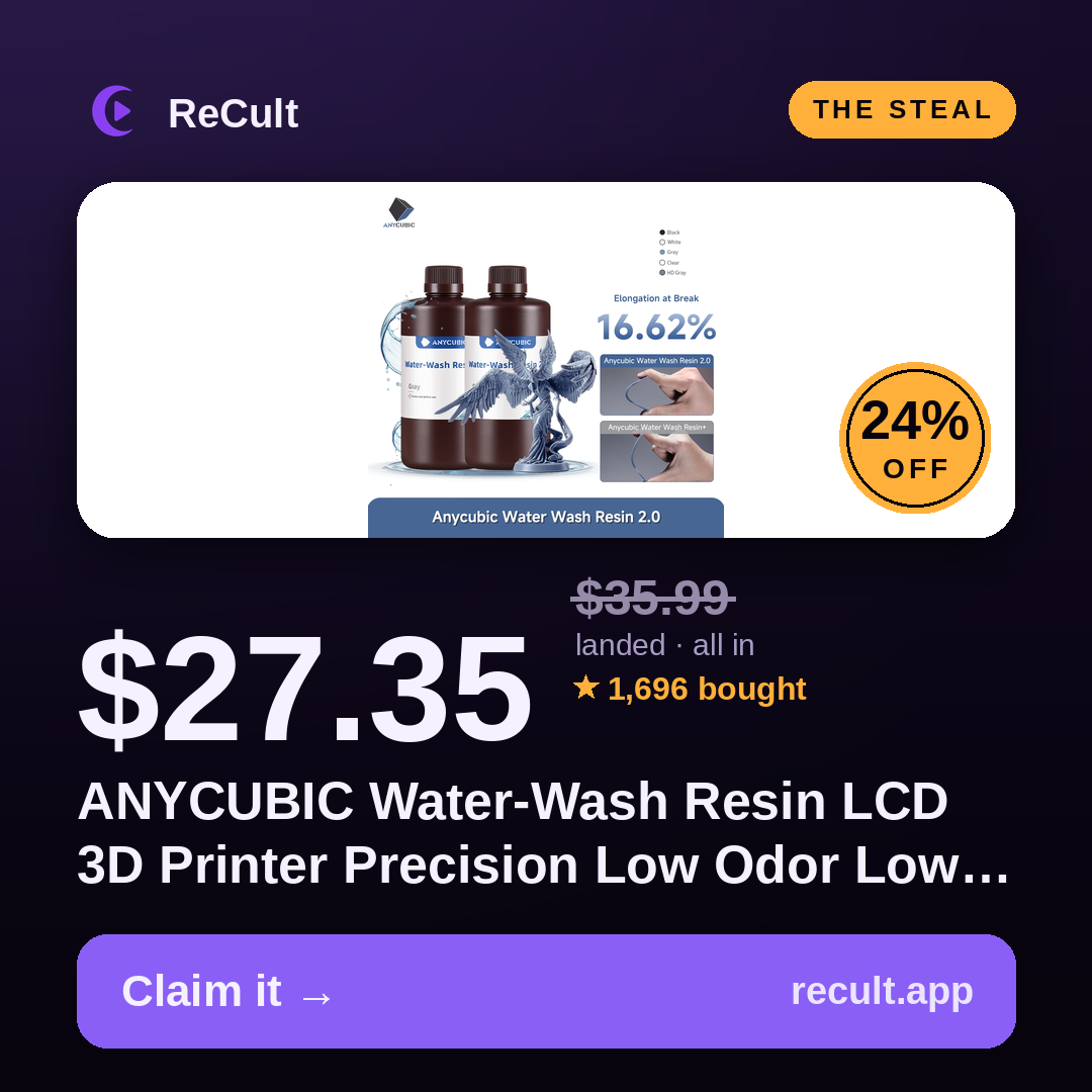 ANYCUBIC Water-Wash Resin LCD 3D Printer Precision Low Odor Low…