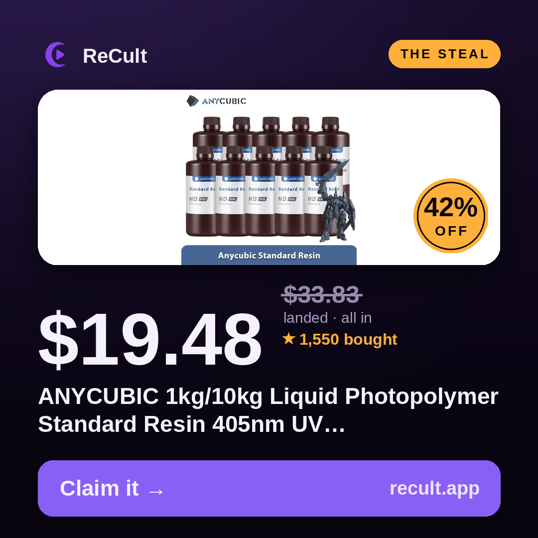 ANYCUBIC 1kg/10kg Liquid Photopolymer Standard Resin 405nm UV Resin…