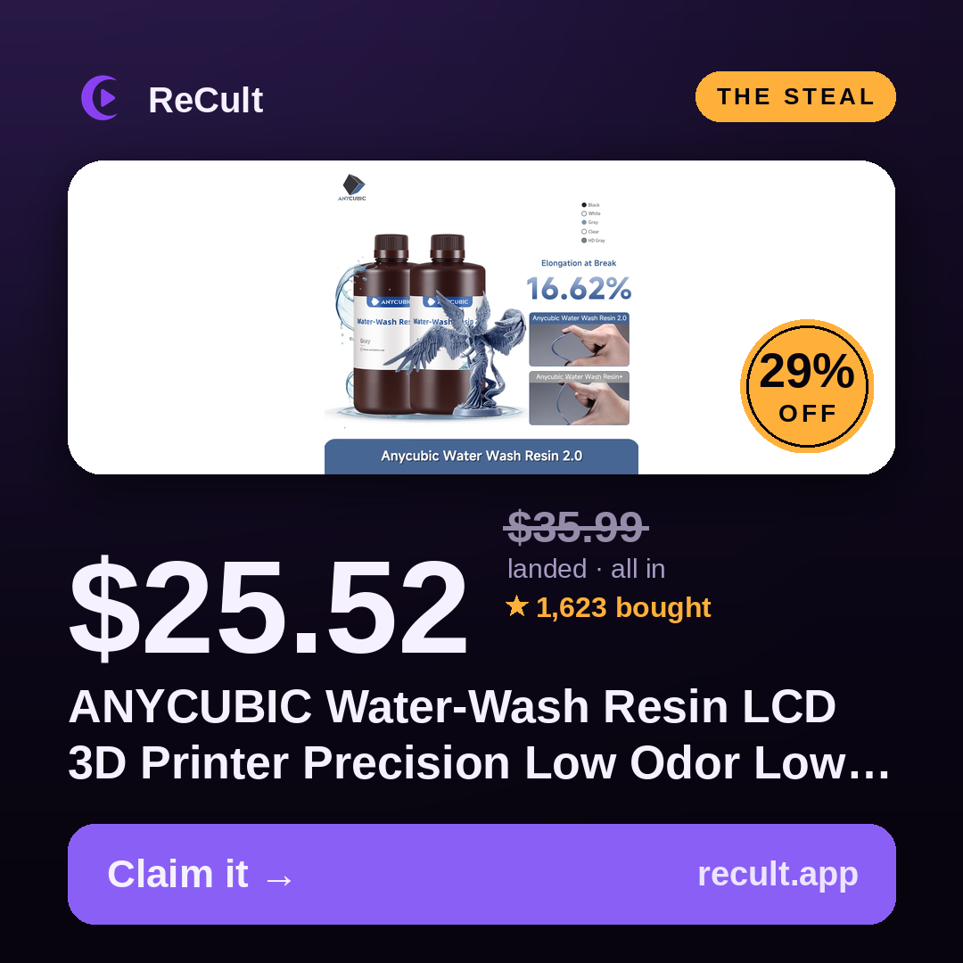 ANYCUBIC Water-Wash Resin LCD 3D Printer Precision Low Odor Low…